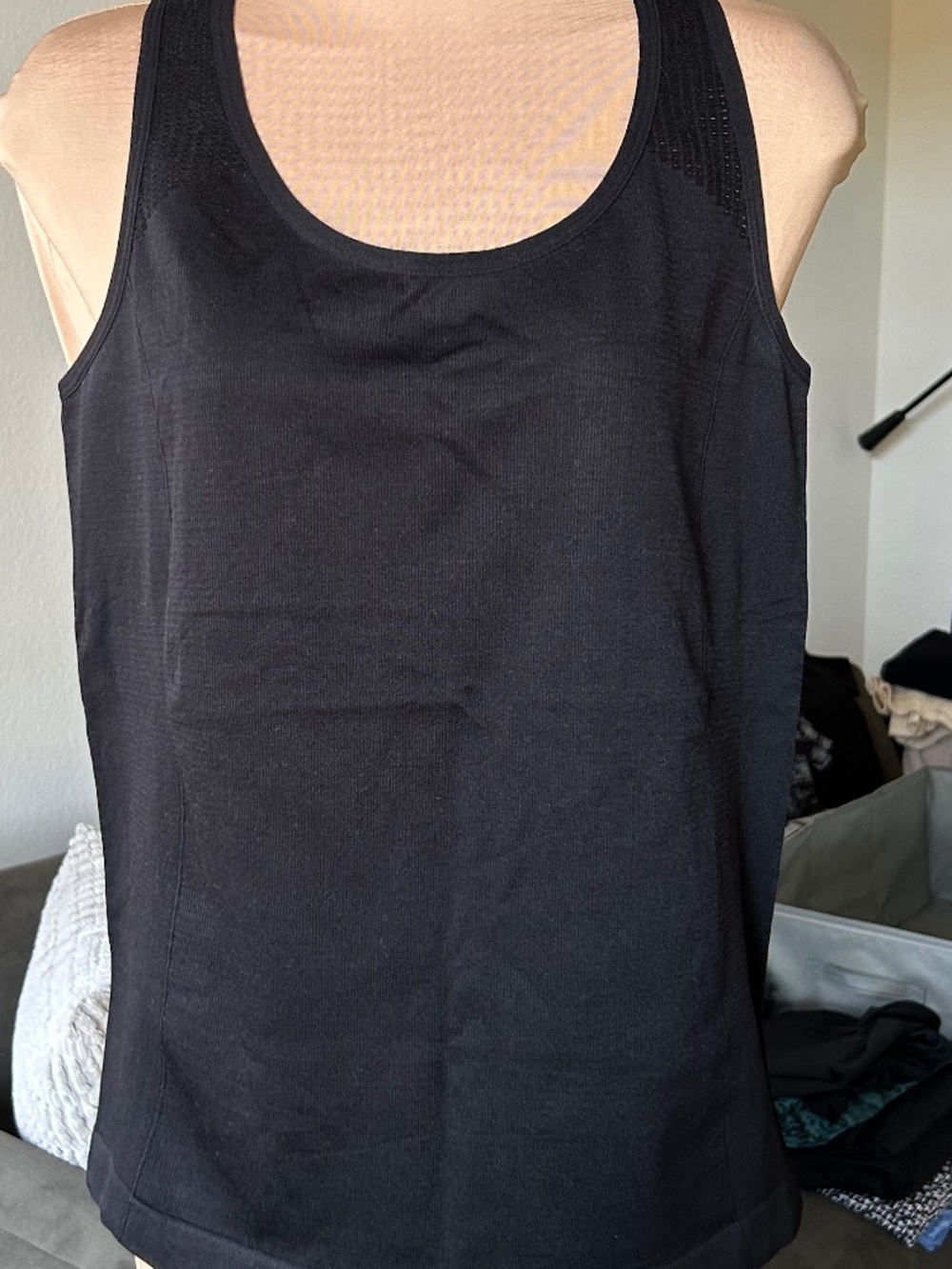 DISBEST Black Spandex Ribbed Racerback Tank w/ Crochet Straps and Back - XL